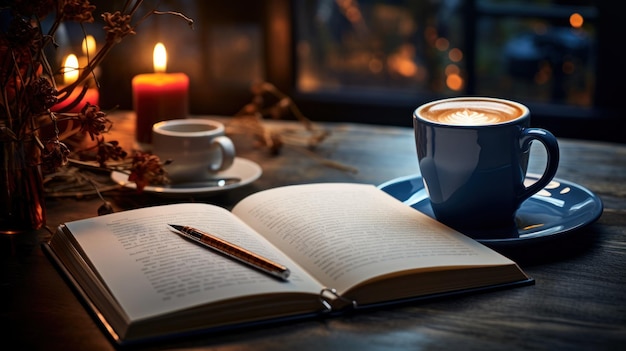 Kaffeetasse und Notizbuch