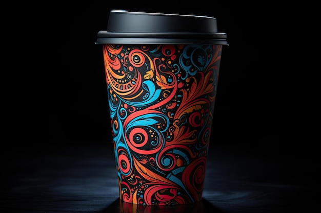 Kaffeetasse zum Mitnehmen mit schwarzem Hintergrund