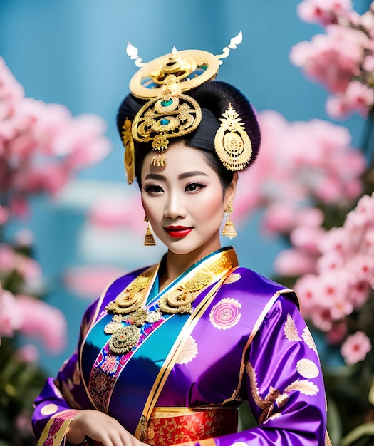 Kaiserin der asiatischen Frau, die generative Kunst der lokalen traditionellen Kleidung von AI trägt