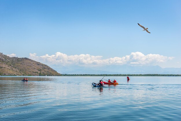 Kajakfahren auf dem Scadar-See am Sommertag in Montenegro