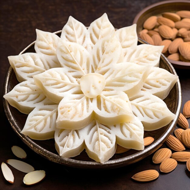 Kaju Katli ist eine traditionelle indische Süßigkeit oder Mithai, die mit Cashew-Paste-Zucker und Mava oder Khoya hergestellt wird.