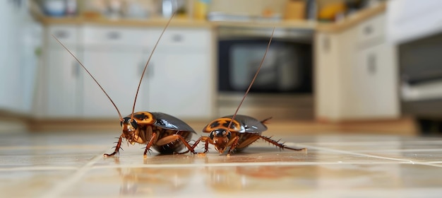 Foto kakerlaken in der küche zwei käfer stehen auf dem küchenboden