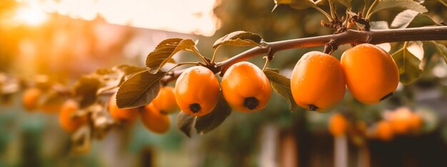 Kaki wächst auf einem Baum im Erntegarten Generative Ai