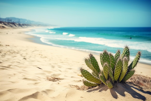 Foto kaktus am strand im gegensatz zu wüsten- und ozeanelementen