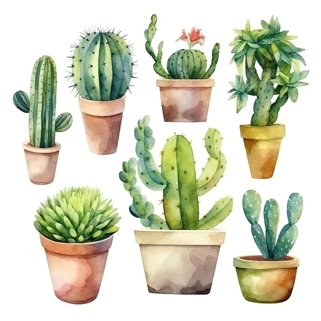 Kaktus-Aquarell-Kakteenpflanze, handgezeichnete Illustration auf weißem Hintergrund