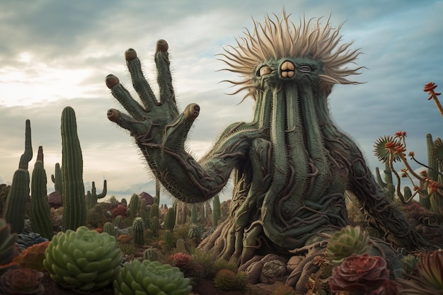 Kaktus mit ausgestreckten Armen wie Tentakeln