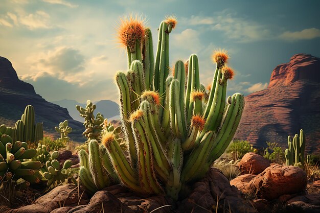 Kaktus mit Blumen in der Wüste