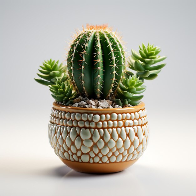 Kaktuspflanze in einem Topf mit weißem Hintergrund. Erstellt mit generativer KI