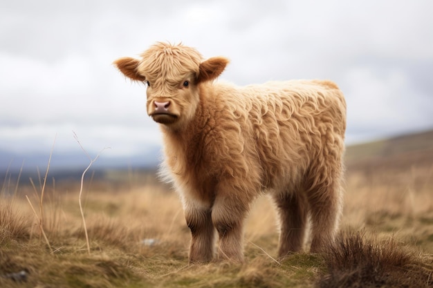 Kalb von Hochlandrindern in freier Wildbahn