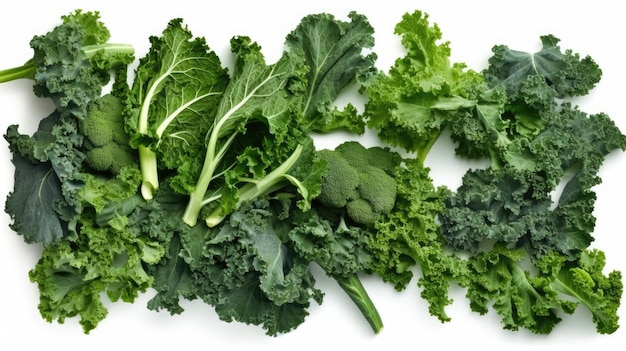 Kale mit weißem Hintergrund Top-View erstellt mit generativer KI-Technologie