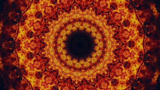 Kaleidoskop-Hintergrund Feuer Mandala orange-rote Farbe leuchtende heiße Funken runde symmetrische Abstrakte