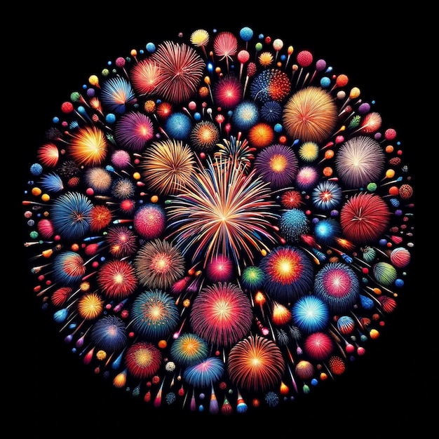 Kaleidoskop von Feuerwerk am Mitternachtshimmel