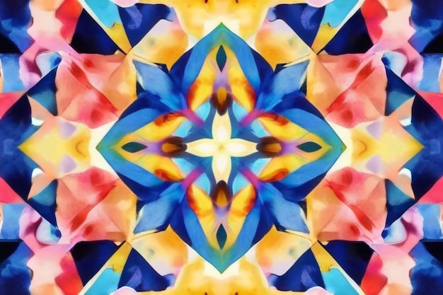 Kaleidoskopfarbenmuster Geometrischer Neon-Wasserfarben-Hintergrund