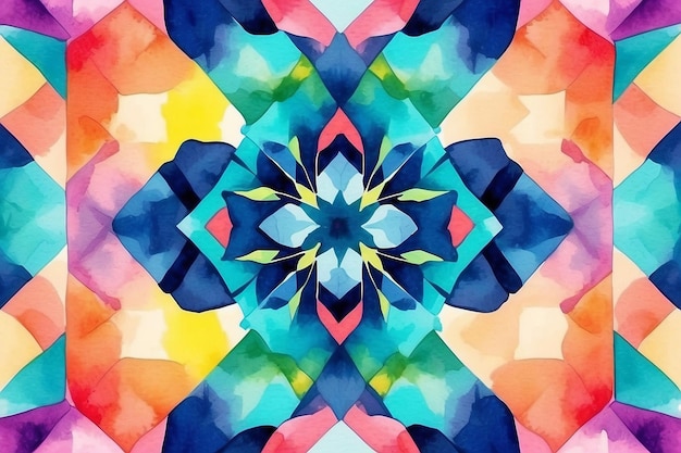 Kaleidoskopfarbenmuster Geometrischer Neon-Wasserfarben-Hintergrund