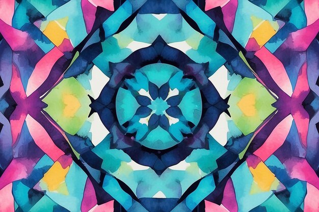 Kaleidoskopfarbenmuster Geometrischer Neon-Wasserfarben-Hintergrund