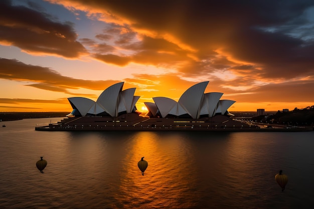 Kaleidoskopisches Spektakel: Schwebender Fallschirmspringer schwebt über dem Opernhaus und dem Hafen von Sydney