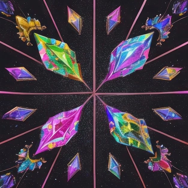 Kaleidoskopmuster Regenbogen-Aquarellelemente verschiedener Farben magisches Dekor Kristalle