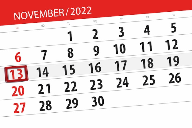 Kalender 2022 Frist Tag Monat Seite Organisator Datum November Sonntag Zahl 13