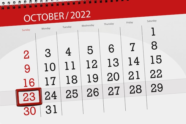 Kalender 2022 Frist Tag Monat Seite Organisator Datum Oktober Sonntag Nummer 23