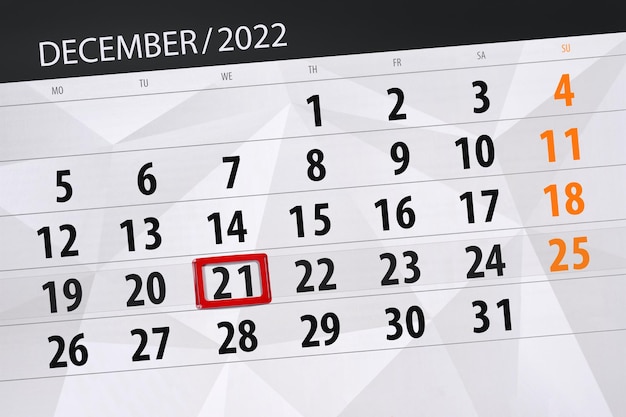 Kalender 2022 Stichtag Monat Seite Organisator Datum Dezember Mittwoch Nummer 21