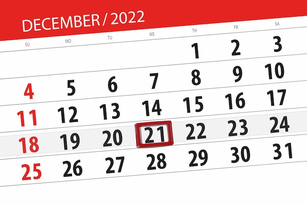 Kalender 2022 Stichtag Monat Seite Organisator Datum Dezember Mittwoch Nummer 21