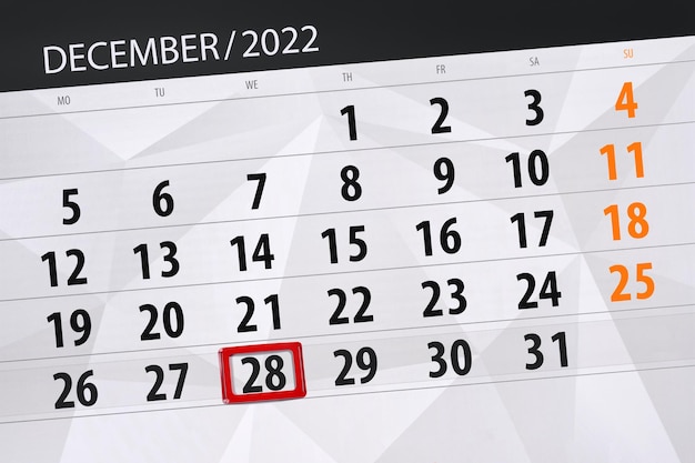 Kalender 2022 Stichtag Monat Seite Organisator Datum Dezember Mittwoch Nummer 28