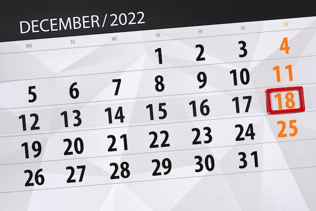 Kalender 2022 Stichtag Monat Seite Organisator Datum Dezember Sonntag Zahl 18