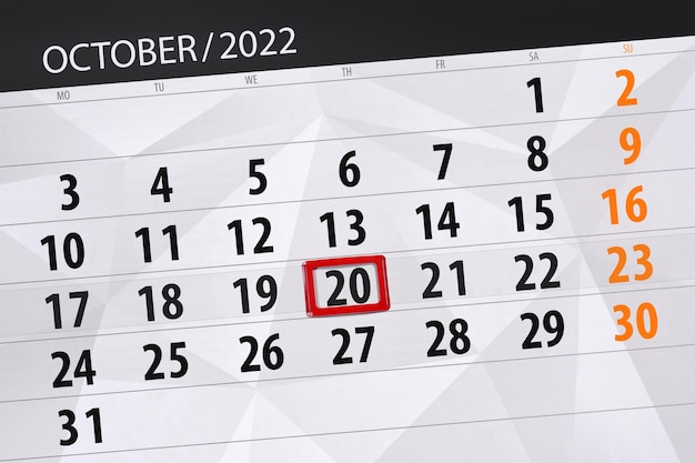 Kalender 2022 Stichtag Monat Seite Organisator Datum Oktober Donnerstag Nummer 20