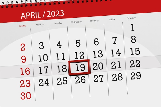 Kalender 2023 Frist Tag Monat Seite Organisator Datum April Mittwoch Nummer 19