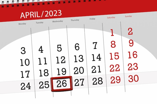 Kalender 2023 Frist Tag Monat Seite Organisator Datum April Mittwoch Nummer 26