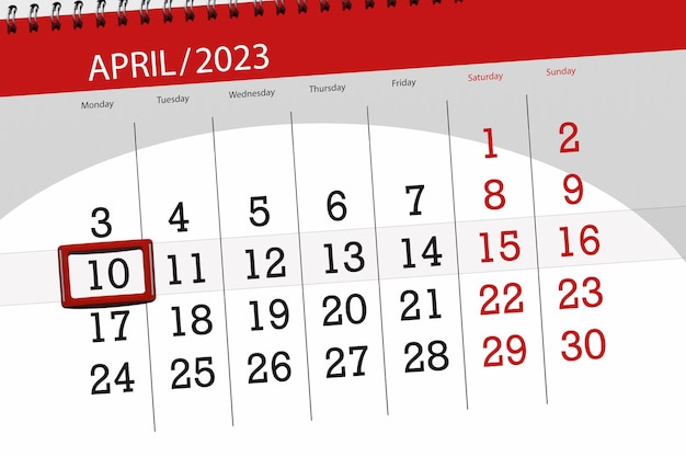 Kalender 2023 Frist Tag Monat Seite Organisator Datum April Montag Nummer 10