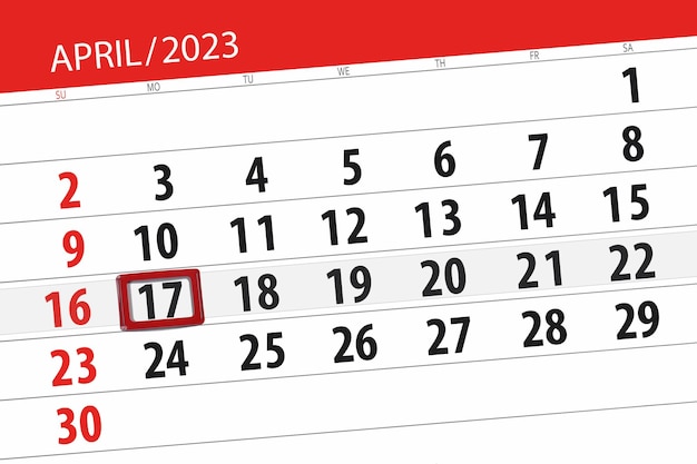 Kalender 2023 Frist Tag Monat Seite Organisator Datum April Montag Nummer 17