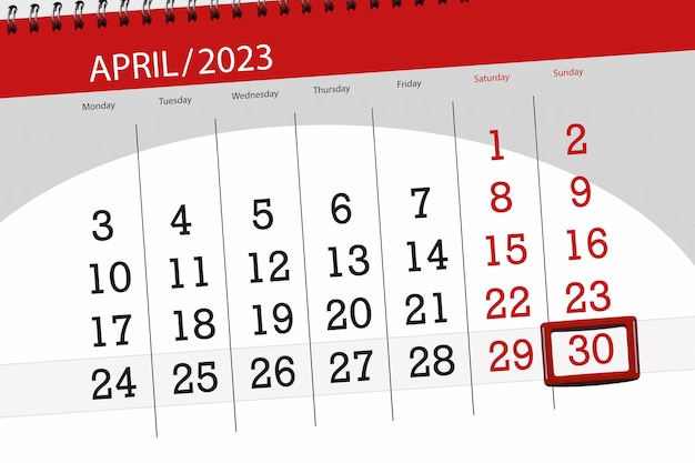 Kalender 2023 Frist Tag Monat Seite Organisator Datum April Sonntag Zahl 30