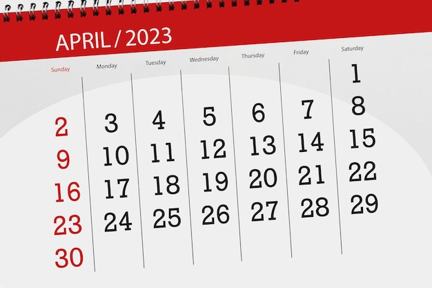 Kalender 2023 Frist Tag Monat Seite Organisator Datum April