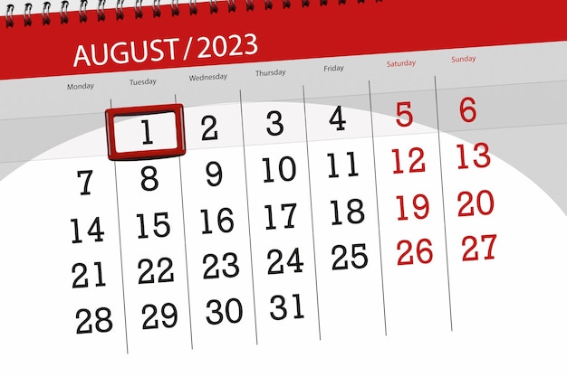Kalender 2023 Frist Tag Monat Seite Organisator Datum August Dienstag Nummer 1