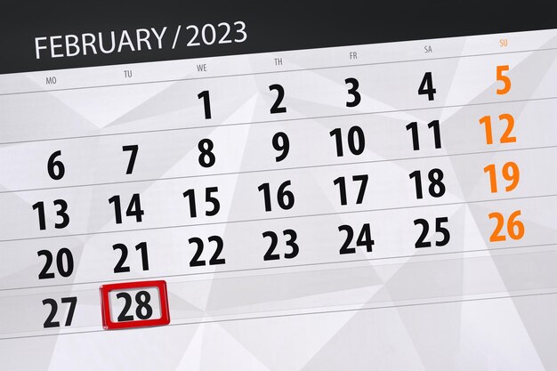 Kalender 2023 Frist Tag Monat Seite Organisator Datum Februar Dienstag Nummer 28