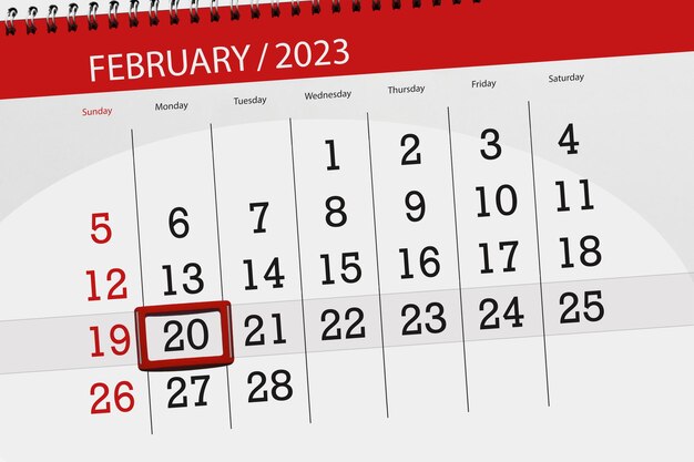 Kalender 2023 Frist Tag Monat Seite Organisator Datum Februar Montag Nummer 20