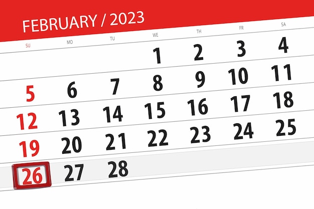 Kalender 2023 Frist Tag Monat Seite Organisator Datum Februar Sonntag Nummer 26