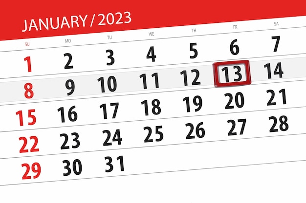 Kalender 2023 Frist Tag Monat Seite Organisator Datum Januar Freitag Nummer 13
