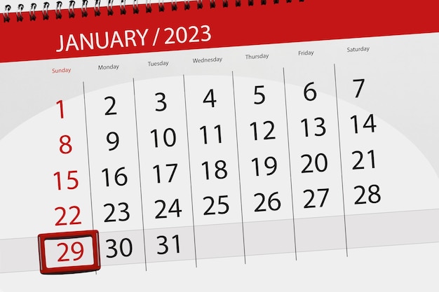 Kalender 2023 Frist Tag Monat Seite Organisator Datum Januar Sonntag Zahl 29