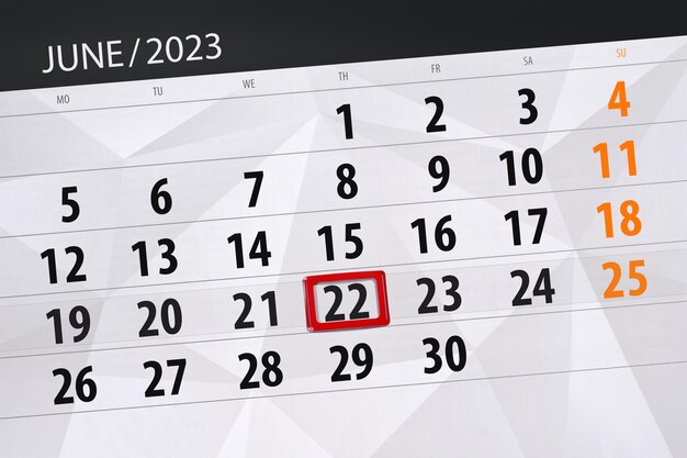 Kalender 2023 Frist Tag Monat Seite Organisator Datum Juni Donnerstag Nummer 22