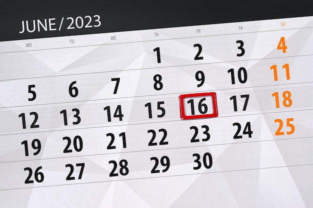 Kalender 2023 Frist Tag Monat Seite Organisator Datum Juni Freitag Nummer 16