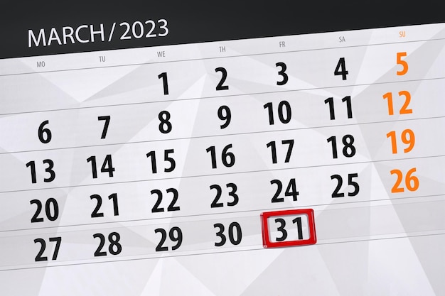 Kalender 2023 Frist Tag Monat Seite Organisator Datum März Freitag Nummer 31