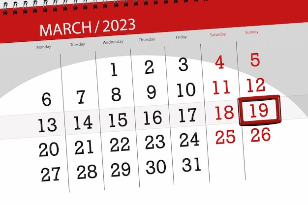 Kalender 2023 Frist Tag Monat Seite Organisator Datum März Sonntag Nummer 19