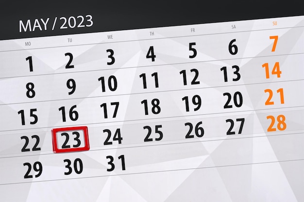 Kalender 2023 Frist Tag Monat Seite Organisator Datum Mai Dienstag Nummer 23