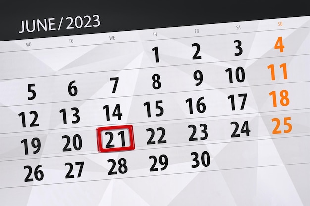 Kalender 2023 Stichtag Monat Seite Organisator Datum Juni Mittwoch Nummer 21