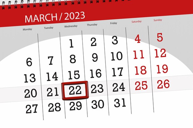 Kalender 2023 Stichtag Monat Seite Organisator Datum März Mittwoch Nummer 22