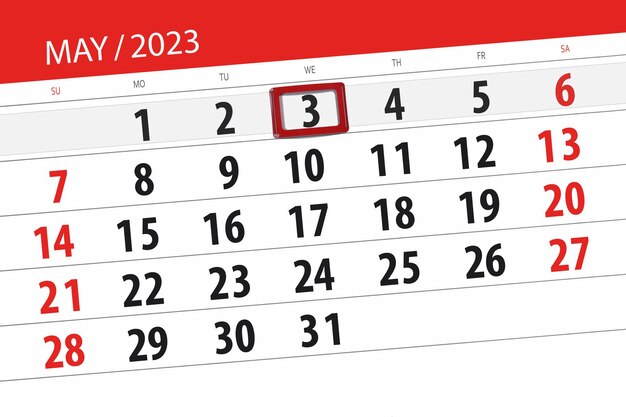 Kalender 2023 Stichtag Monat Seite Organisator Datum Mai Mittwoch Nummer 3