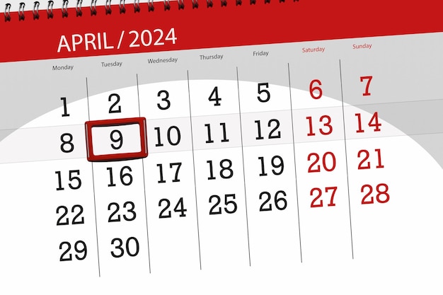 Kalender 2024 Frist Tag Monat Seite Organisator Datum April Dienstag Nummer 9