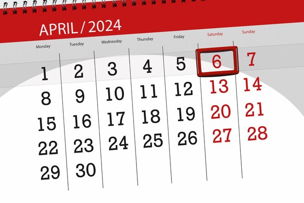 Kalender 2024 Frist Tag Monat Seite Organisator Datum April Samstag Nummer 6